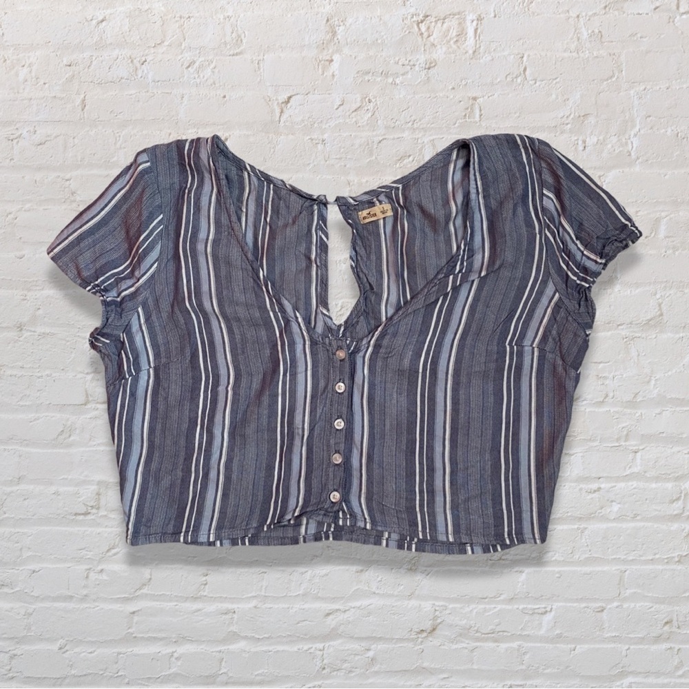 Hollister Cropped Blue and White Stripped Blouse - Picture 1 of 2